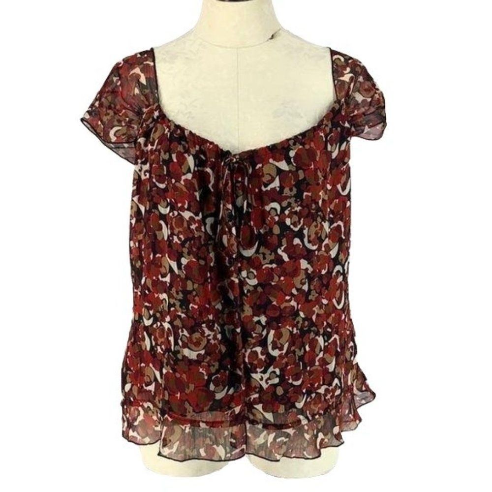 Elementz Woman's Layered Sheer Floral Print Short Sleeve Blouse‎ Size Large